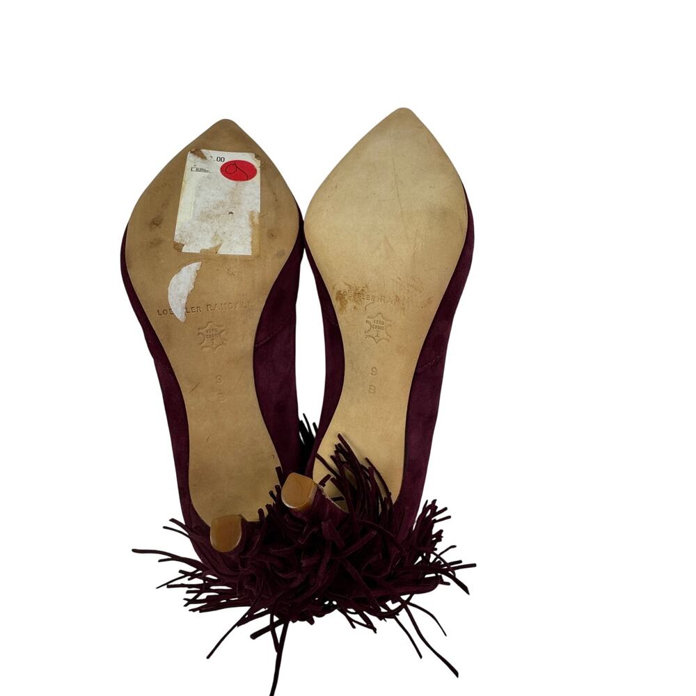 Loeffler Randall Pari Suede Fringe Detail Boho Artsy Maroon Wine Pumps Women's 9 - Picture 10 of 11